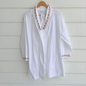Pottery Barn Bed Bath Y2K Floral Embroidered Cotton Robe Women’s Small